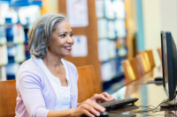 woman in library